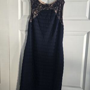 Adrianna Papell Navy and Black Lace Midi Dress